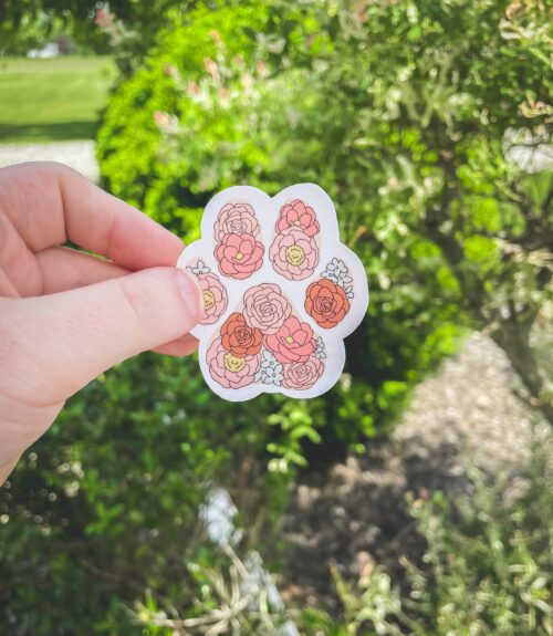 2 Floral Paw Print Stickers